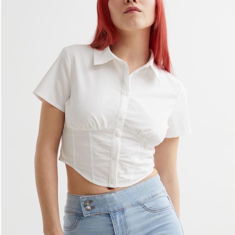 H&M Baby One More Time White Collared Crop Top